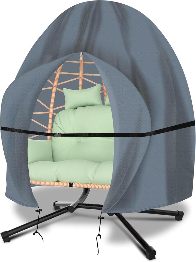 Patio Egg Chair Cover Waterproof, Double Egg Chair Cover, Extra Large Hanging Swing Chair Covers for Outdoor Furniture, Windproof, 91H x 80W Inches, Gray