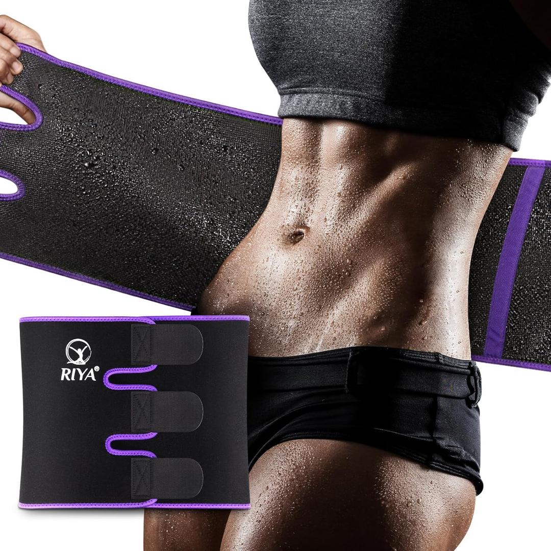 RIYA Waist Trimmer Sweat Waist Trainer for Women and Men Waist Sweat Belt Band Belly Stomach Wrap (Belt M : 8.5"Width x 41"Length, Purple)