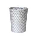 Small Metal Trash Can Wastebasket, Decorative Honeycomb Garbage Can Waste Basket, Modern Farmhouse Round Trash Bin for Bathroom, Bedroom, Kitchen and Office (Silver)