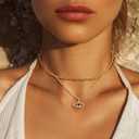 PPJew Layered Evil Eye Necklaces for Women 18K Gold Plated Dainty Chocker Necklace Delicate Jewelry Gift for Women GirlsGold/Silver