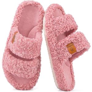 EverFoams Womens Fuzzy Open-toe Slippers Soft Comfy Memory Foam Indoor House Shoes Dusty Rose,7-8 US