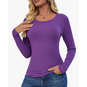 Long Sleeve T-Shirt Women Ribbed Scoop-Neck Shirts for Women Basic Trendy Lightweight Shirts for Women S