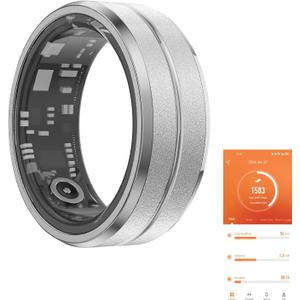 Fitness Tracker Smart Ring,Step Counter,Heart Rate Blood Oxygen Sleep Tracker Health Ring, 5ATM Waterproof Long Battery Life Smart Rings Compatible with iOS & Android (Silver, US 10)
