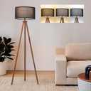 ELYONA Wood Tripod Floor Lamp Modern Standing Lamp with Black Drum Shade, Industrial Tall Reading Lamp for Office Living Room Bedroom, ETL Listed Walnut & Black, 3 Color Temperatures LED Bulb Include, Walnut Black