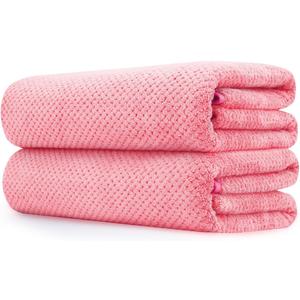 MaopaoBeauty Microfiber Bath Towel Set Pack of 2, 35 x 70 Inches - Light Thin Quick Drying Highly Absorbent Bath Towel for Bath, Fitness, Yoga, Travel, Sport and Shower (2PCS Hot Pink)