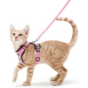 rabbitgoo Cat Harness and Leash for Walking, Escape Proof Soft Adjustable Vest Harnesses for Cats, Easy Control Breathable Reflective Strips Jacket, Pink, XS