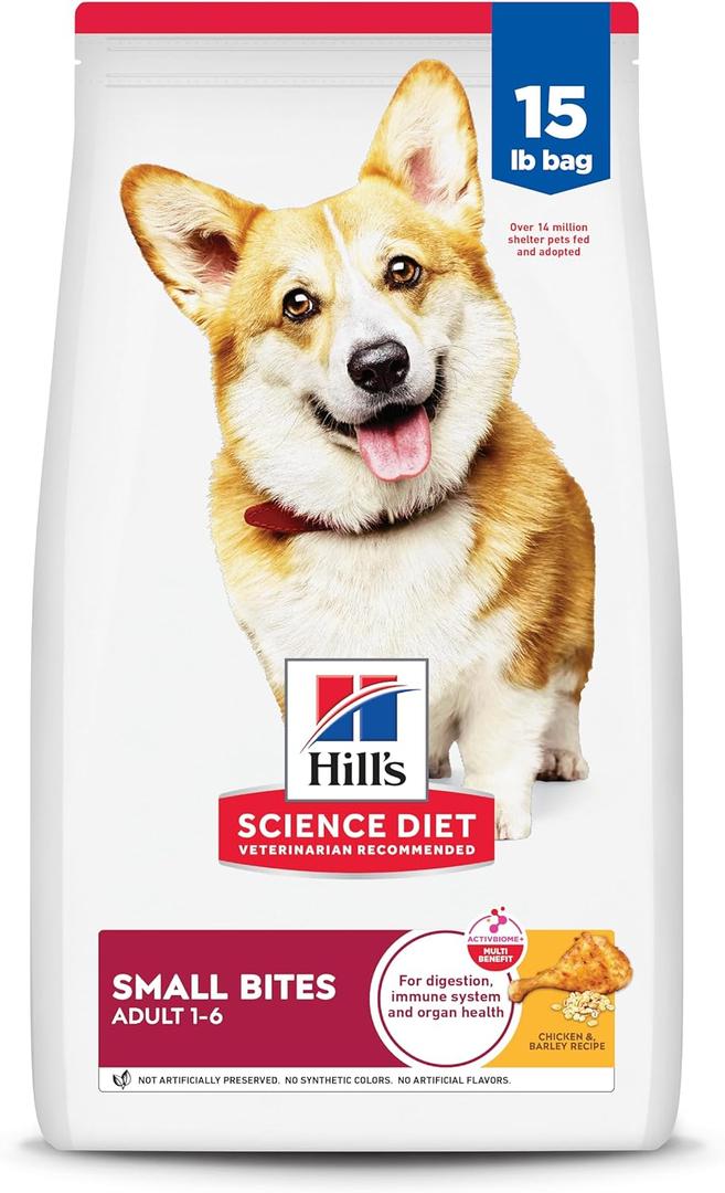 Hill's Science Diet Adult 1-6, Adult 1-6 Premium Nutrition, Small Kibble, Dry Dog Food, Chicken & Barley, 15 lb Bag, BB 02/2027