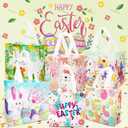PARSUP 24PCS Happy Easter Egg Hunt Bags, Assorted Sizes, Easter Bunny Carrot Chick Egg Treat Bag with Handles, Non-Woven Gifts Wrapping, Egg Hunt, Spring Party Supplies