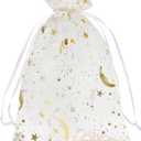 Jexila 100 Pcs Moon Star Organza Mesh Drawstring Jewelry Gift Bags - 5''X7'' White - For Baby Shower, Wedding Party Favors or Candy Bags