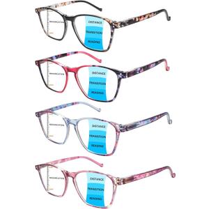 Progressive Multifocal Reading Glasses,4 Pack Blue Light Blocking for Women Spring Hinge Pattern Print Eyeglasses