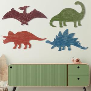 Dinosaur Wall Decors Wooden Boys Dinosaur Nursery Playroom Baby Shower Wall Art Farmhouse Bathroom Room Decoration for Kids(Vivid,14.17 x 8.27 Inches)