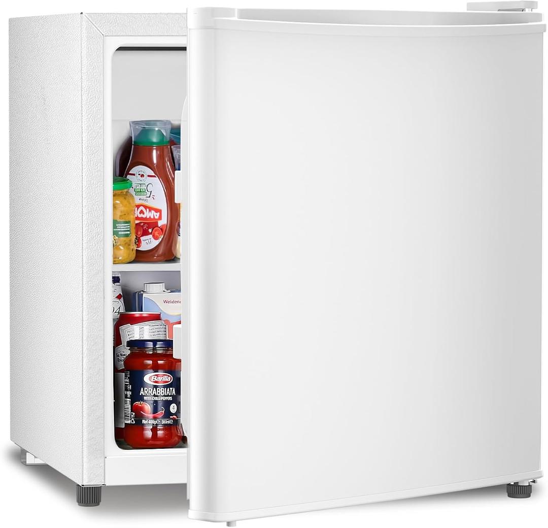 Antarctic Star Mini Fridge Compact Refrigerator with Freezer, Single Reversible Door, Dorm Fridge, Wire Shelf, Defrost Button, for Bedroom, Office, Garage, 1.7 Cu. Ft, White