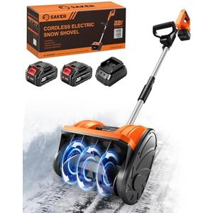 Saker Cordless Snow Shovel Electric - 22V Brushless Snow Blower with 2X 5.0 Batteries & Charger - 12" Width 20FT Throwing Distance Lightweight Snow Remover for Driveway, Sidewalk, Patio(2 Batteries)