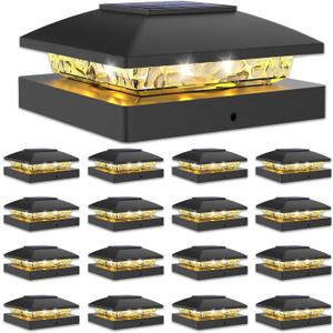 VOLISUN 4x4 Solar Post Cap Light 16pack, Solar Fence - Post Lights Outdoor Waterproof for Wooden/ Vinyl Post, Black Deck Post Cap Light Solar Powered with Warm White for Garden/ Patio/ Porch
