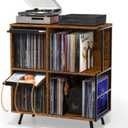 3 Tier Record Player Stand, Flip Top Record Player Cabinet, Mid Century Record Player Table with Shelves Holds up to 300+ Albums, Vinyl Record Storage with 4 U-Dividers for Living Room Bedroom, Brown
