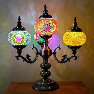 Marrakech Moroccan Mosaic Lamps Turkish Table Lamps, Handmade 4 Globes Turkish Light with Glass Shard and Bronze Base for Bedroom Decor Cafes Bars Night Light,F