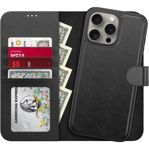 LUMARKE Designed for iPhone 15 Pro Max Wallet Case - Detachable Flip Folio Cover - RFID Blocking 4 Card Slots Holder - Premium Leather Magnetic Kickstand - Protective Phone Case 6.7", Black