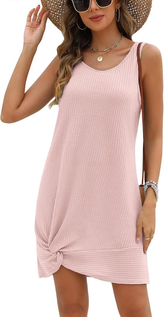 AI'MAGE Women's Swimsuit Coverup Sleeveless Waffle Knit Bathing Suit Cover Ups Twisted Tank Beach Dress (Pink, XXL)