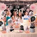 30th Birthday Decorations for Women - Rose Gold 37Pcs Complete Party Kit with Banner, Backdrop, Tiara, Sash, Cake Topper, Latex Balloons, Hanging Swirls, Centerpieces | Birthday Party Supplies