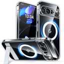 CANSHN Magnetic for Google Pixel 10 Pro Case(6.3") with Durable Metal Stand, Upgraded [Full Camera Protection] Transparent Back, Hard Case Cover, Clear