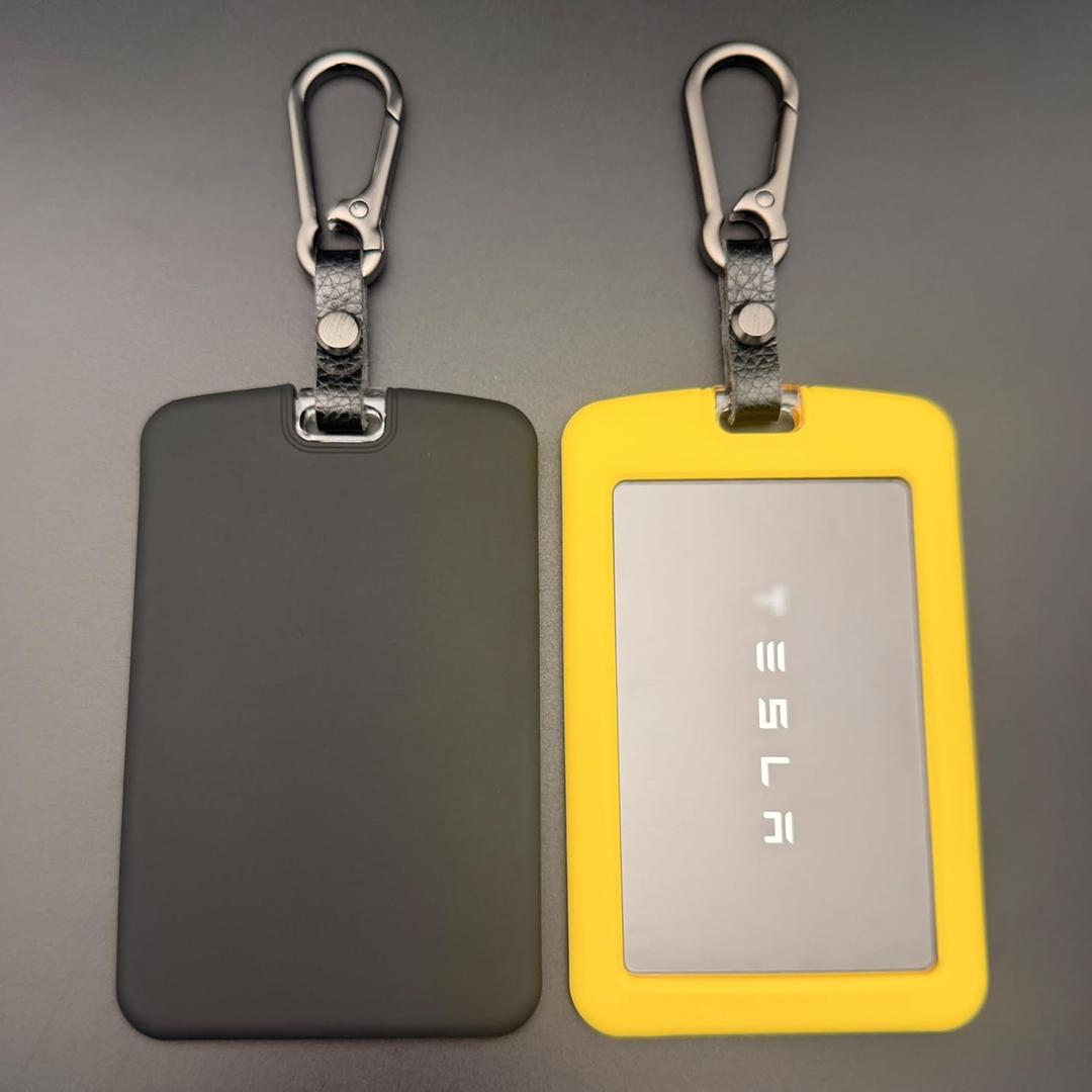TANDRIVE 2PCS Silicone Key Card Holder Case Compatible with Tesla Model 3 Model Y Cybertruck and RivianKey Protector Cover Accessories Including Key Chain, Black and Yellow