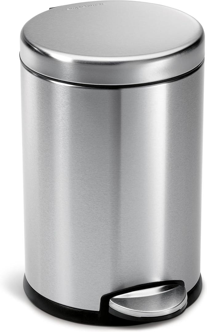 simplehuman 4.5 Liter / 1.2 Gallon Round Bathroom Step Trash Can, Brushed Stainless Steel