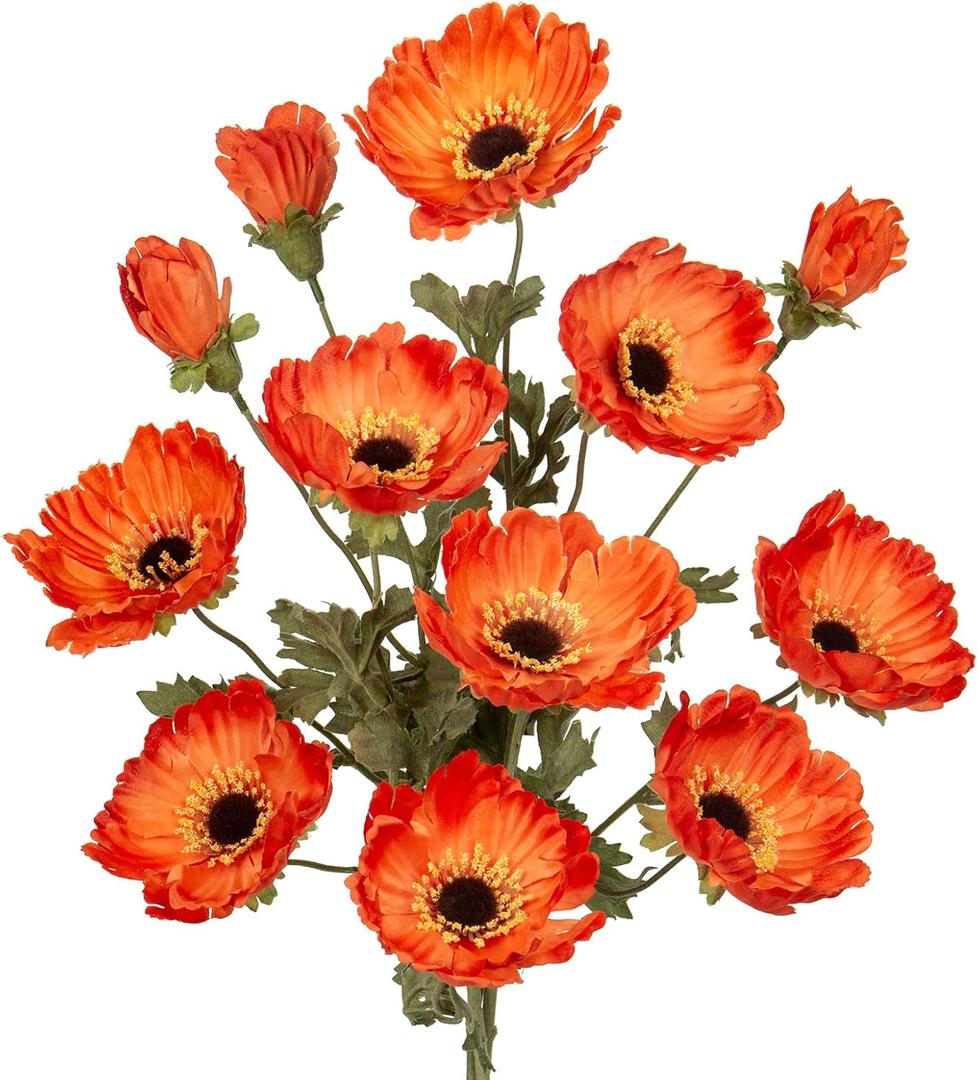 28.3" Orange Artificial Flowers Poppy Flowers 3Pcs Silk Fake Poppy Flowers Real Touch Faux Poppies Spring Flower Long Stem Arrangement with 4 Heads for Party Centerpiece Bouquet Table Home Decoration
