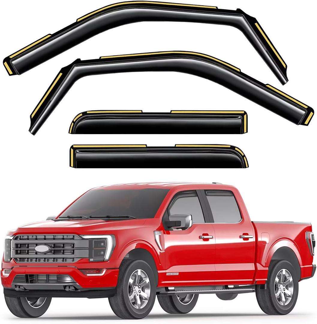 in-Channel Window Rain Guards Fit for Truck Ford F150 2021-2026 SuperCrew Extra Durable Window Visors Window Deflectors Vent Visors Vent Shades Car Accessories-4 pcs 2-Q11-Gai