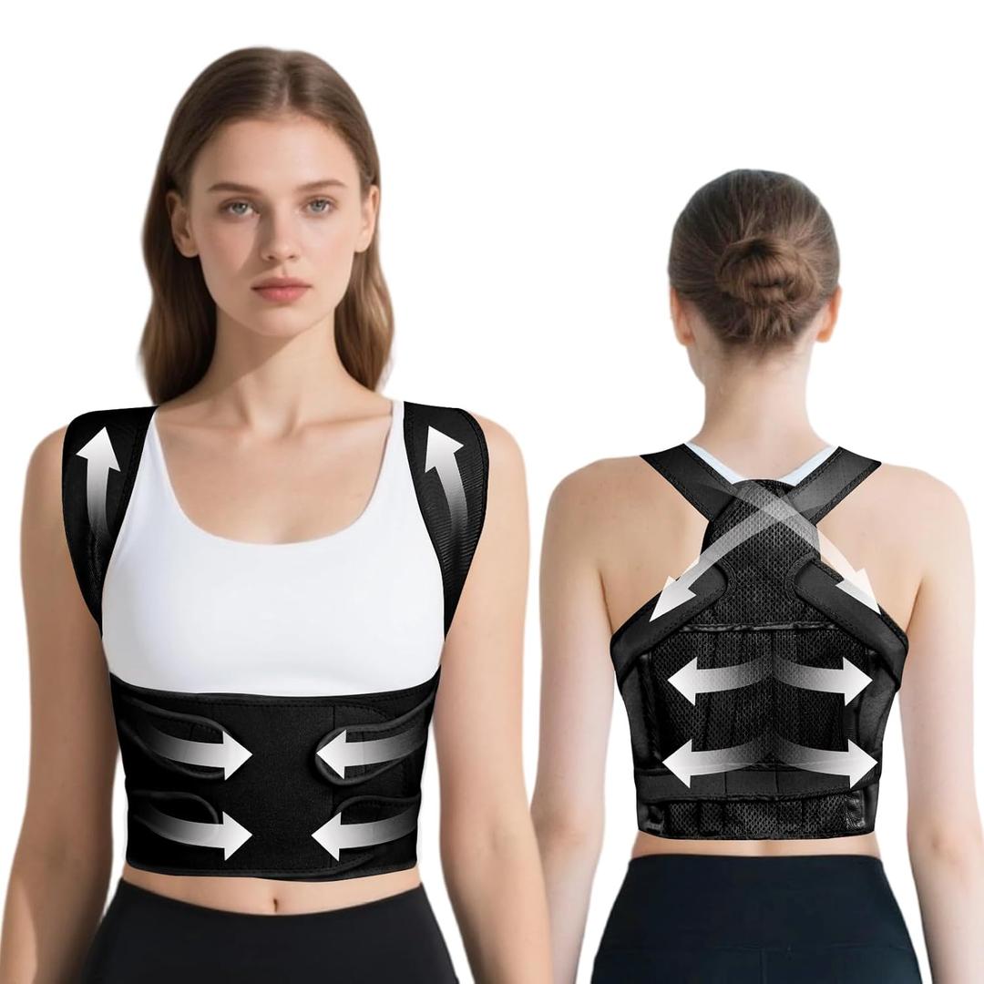 Back Brace Posture Corrector for Women and Men, Adjustable Shoulder Straightener Full Lumbar Support Belt, Upper and Lower Back Pain Relief, Scoliosis Hunchback Hump Thoracic Spine Corrector (Black L) (Black, L)