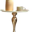 seonyou Small End Table Round Side Table, Cream Modern Metal Pedestal Minimalist Accent Tables for Small Spaces, Fluted Circle Decorative Drink Martini Tables