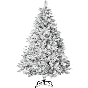 7FT Premium Artificial Christmas Tree, Snow Flocked Hinged Pine Tree with Solid Metal Stand for Outdoor and Indoor Holiday Decor (White)