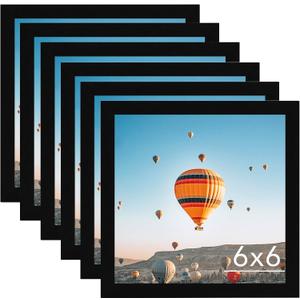 6x6 Picture Frame Set of 6 Black for Wall Hanging or Tabletop, Wall Mounting Horizontally or Vertically, 6 x 6 Square Wall Gallery Poster Photo Frame with Shatter Resistant Plexiglass, 6 Pack, Black