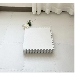 House Of Noa 4x8 " Play Mat, 8 Tiles , 16 Edge Pieces Pebble, Foam Floor Mat Interlocking Puzzle Mat, Home Carpet, Washable Linen Rug for Bedroom (White)