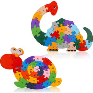 LovesTown Wooden Animal Puzzles for Toddlers, Alphabet Building Blocks for Kids, Preschool Letters and Numbers Learning Puzzle, 2 PCS LovesTown Wooden Animal Puzzles for Toddlers, Alphabet Building Blocks for Kids, Preschool Letters and Numbers Learning Puzzle, 2 PCS