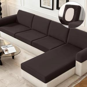 KinCam Couch Cushion Covers, Stretch Sectional Couch Covers Sofa Cushion for L Shaped Couch Cover Washable Sofa Slipcovers Sofa Covers(3 Seater + 1 Chaise, Chocolate)