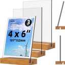 4x6 Inch Acrylic Sign Holder with Wooden Base, Desktop Display Stand (4x6 3Pack)