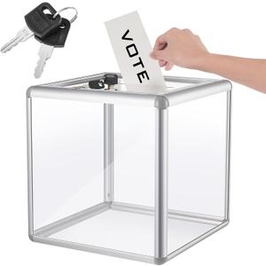Lineshading Acrylic Donation Raffle Box with Slot & Lock, Large Clear Ballot Offering Suggestion Ticket Holder for Fundraising Drawing Storage Container Tip Jar Voting Charity(10 x 10 x 10 In,Clear)