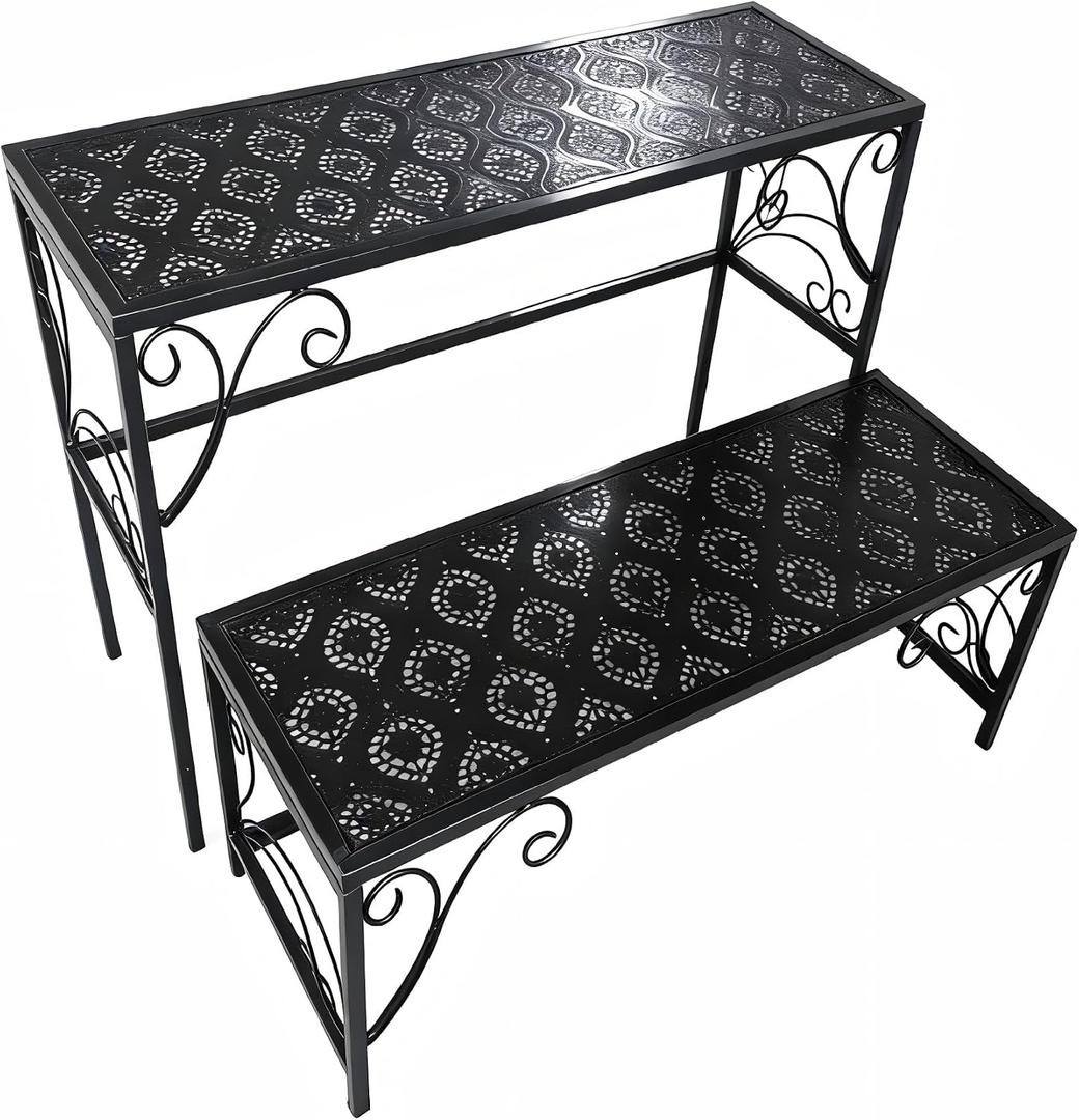 2 Tier Metal Plant Stand, Ladder Flower Pot Holder Plant Stands, Stackable Heavy Duty Tall Plant Shelf Flower Pot Holder for Patio Garden Corner Balcony Living Room (2 Tier H24.4 In-Black)