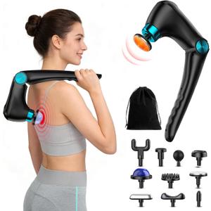 Back Massager with Heat & Cold Therapy, Foldable Deep Tissue Massage for Back & Shoulders, Cordless Percussion Massager for Pain Relief, 9 Speeds, 10 Heads