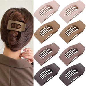 8 Pack Brown Flat Hair Clips for Women  Large Neutral Matte No-Slip Rectangle Claw Clips for Thick & Thin Hair, Strong Hold Square Hair Accessories for Everyday Office or Coffee Look