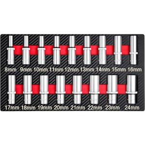 17-Piece 1/2" Drive Deep Socket Set & Tool Set - Metric (8mm-24mm) CR-V Steel with EVA Tray for Automotive | Bike | Motorcycle | Furniture | Home DIY