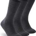 Facool Diabetic Socks for Men Women, Merino Wool Non-Binding Top Crew Socks with Cushion Sole, Seamless Toe 3 Pairs (X-Large, Dark Grey X 3)