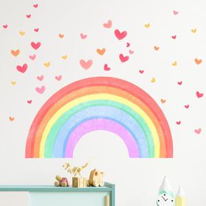 Rainbow Wall Decal for Girls Bedroom - 26" Cute Rainbow & Heart Stickers for Kids, Playroom Decor, Easy Peel and Stick Wallpaper for Toddlers