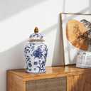 Blue and White Pomegranate Floral Ceramic Ginger Jar 18" H - Antique Hand-Painted Chinoiserie Planter for Bouquet, Elegant Interior Design Temple Jar for Home & Kitchen