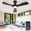 Depuley 42-Inch Ceiling Fans with Lights: Black 3 Blade Flush Mount Low Profile Ceiling Fan for Bedroom - Dimmable Indoor Outdoor Fan with Remote APP Control Ultra Quiet DC Motor Timer