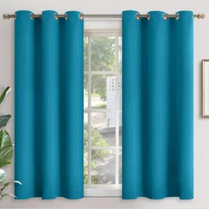 YoungsTex Teal Blue Blackout Curtains 48 Inches Length - Short Thermal Insulated Drapes with Grommet Room Darkening Privacy for Living Room Windows, 2 Panels, 42 x 48 Inch