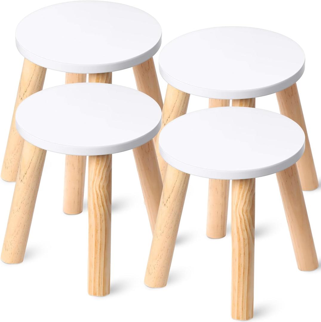 Wenqik 4 Wooden Step Stool for Kids 10.3 Inch 4 Legged Small Wooden Step Stool Solid Hard Sturdy Chair for Bedroom Furniture