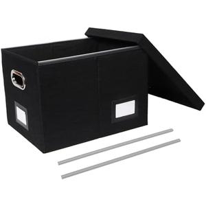 Tcbelosion Portable File Organizer Box with Lid, Filing Box with Handle, Multi-Label Slots, Perfect for Office/Home/Decor (Black)
