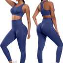 SALSPOR 3 Piece Workout Sets for Women Butt Lifting Leggings with High Impact Sports Bra Gym Shorts(3DWX-Navy Blue-S)
