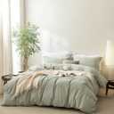 BDEAR 3 Pieces Sage Green Duvet Cover Set Queen Size 90'' L x 90'' W, 100% Washed Cotton Duvet Cover with Zipper Closure Plus 2 Pillowcases, Oeko TEX Standard Certificated, Cozy Feel